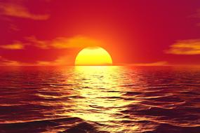 bright setting sun on the horizon in red twilight