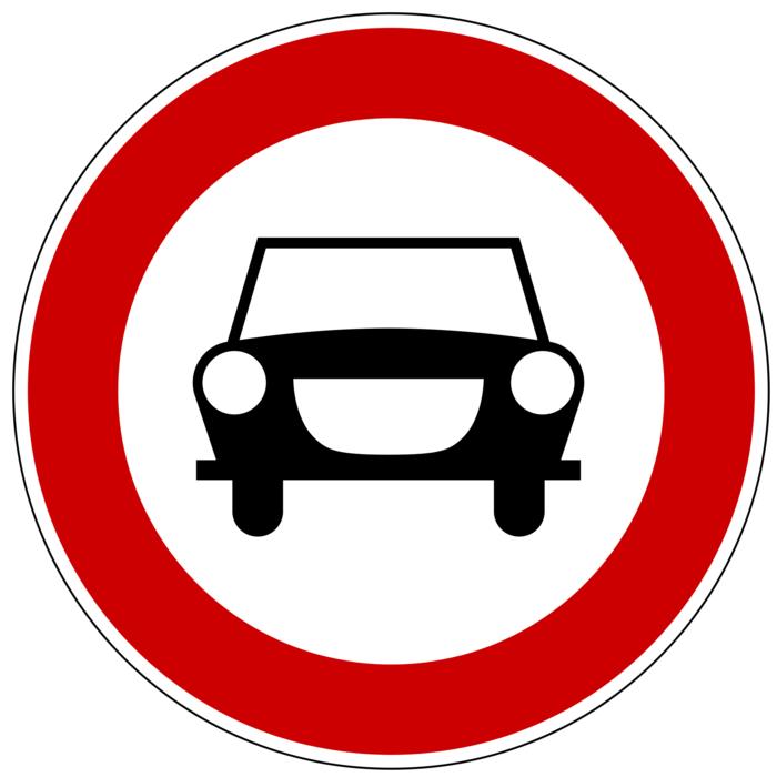 red round sign with a car