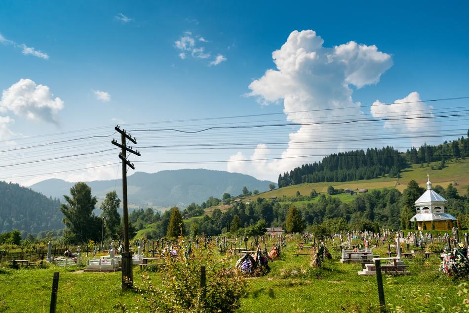 View of the cemetery near the village