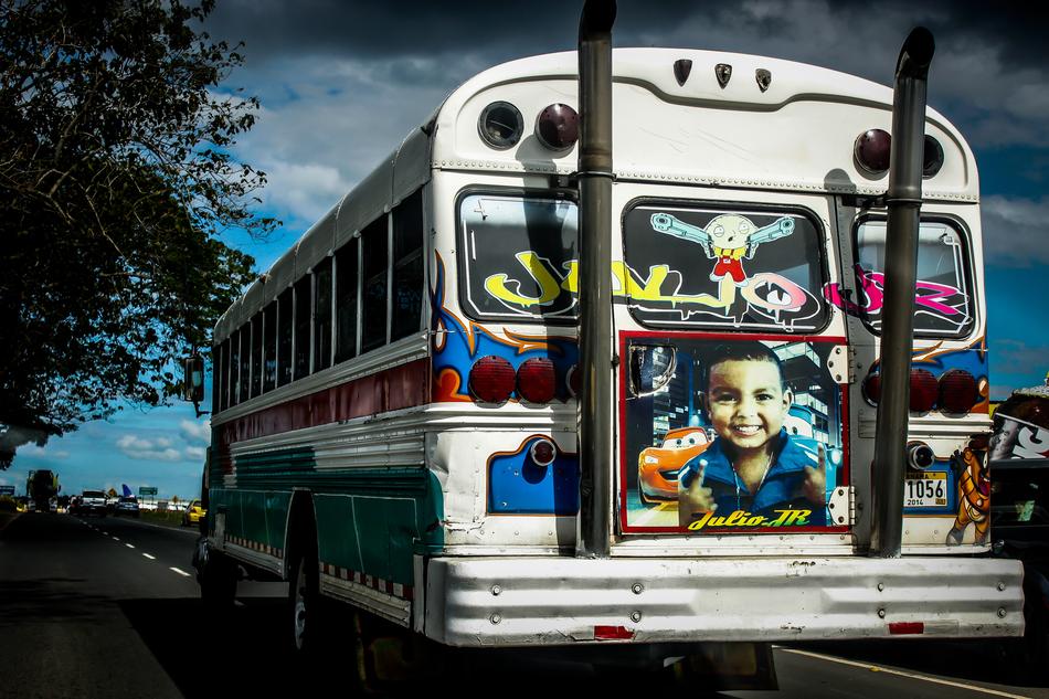 retro Bus, Colorful Vehicle, rear view