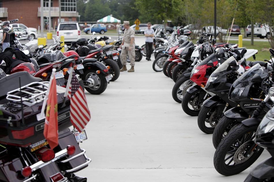 Motorcycles Parked Rows