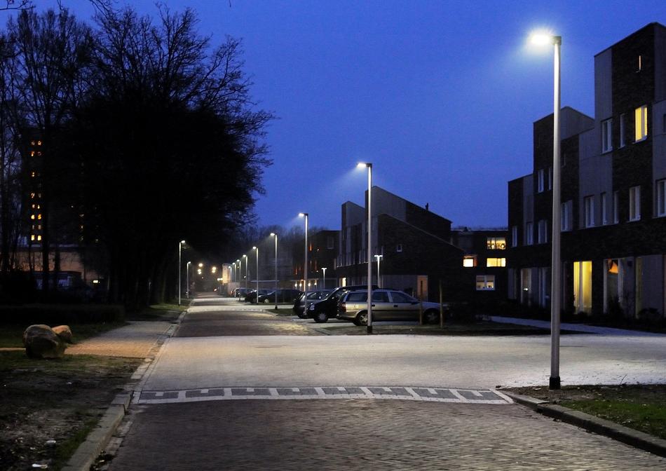 street lights along Road in city, netherlands, Groningen