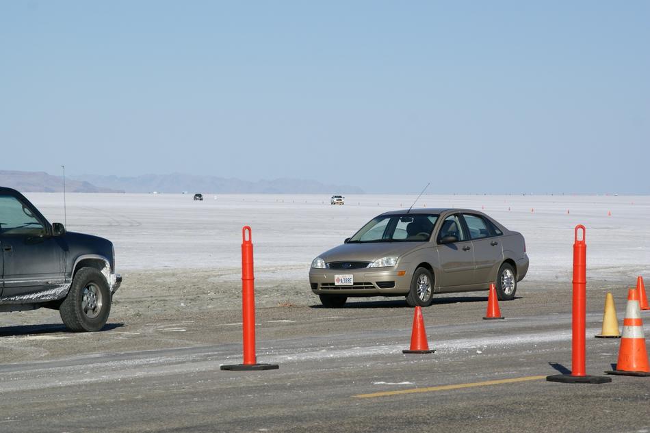 cars on road in Bonneville Salt Flats, usa, utah