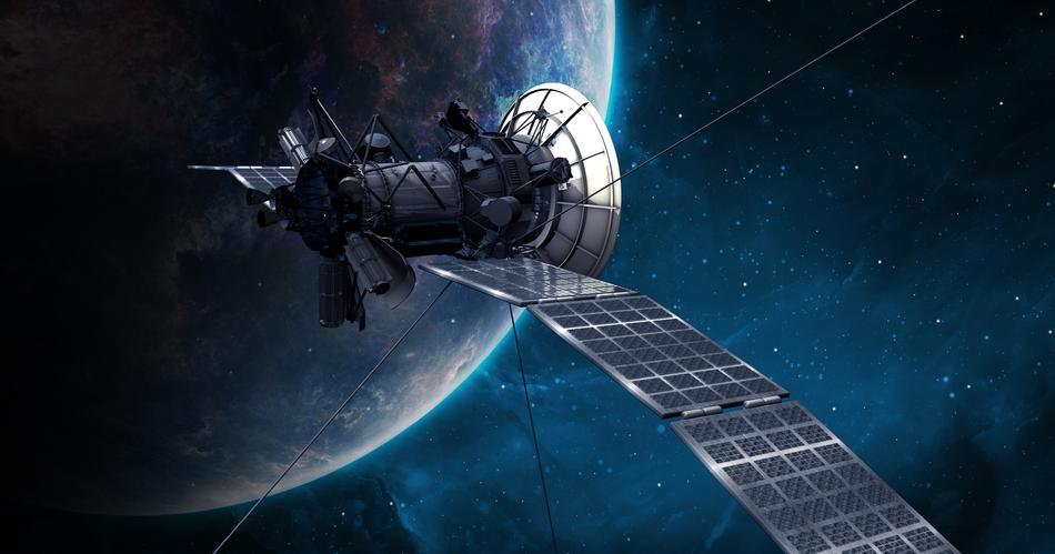 satellite in view of earth planet, digital art