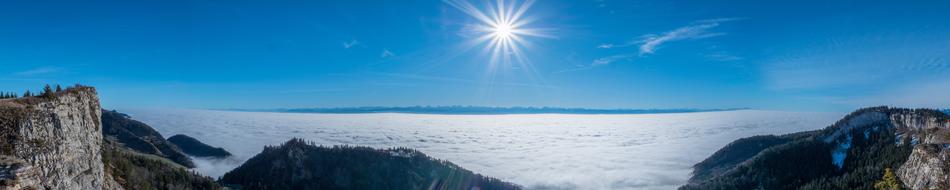 Fog on the sea on panorama