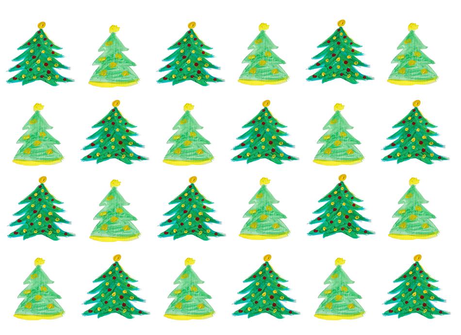 Green Christmas trees on white background