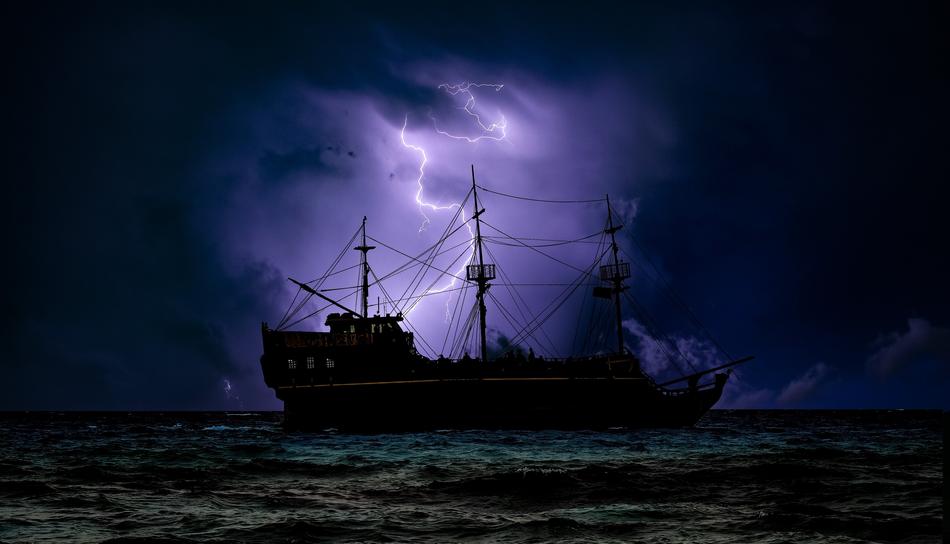 Pirate ship in storm