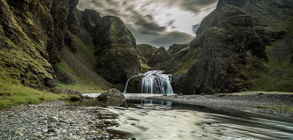 river waterfall in reykjavik, Iceland