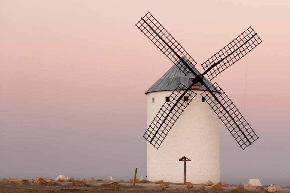 white mill against the evening sky in Castile