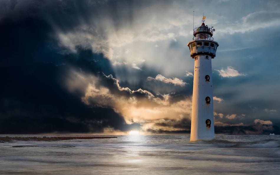 lighthouse in the evening glow