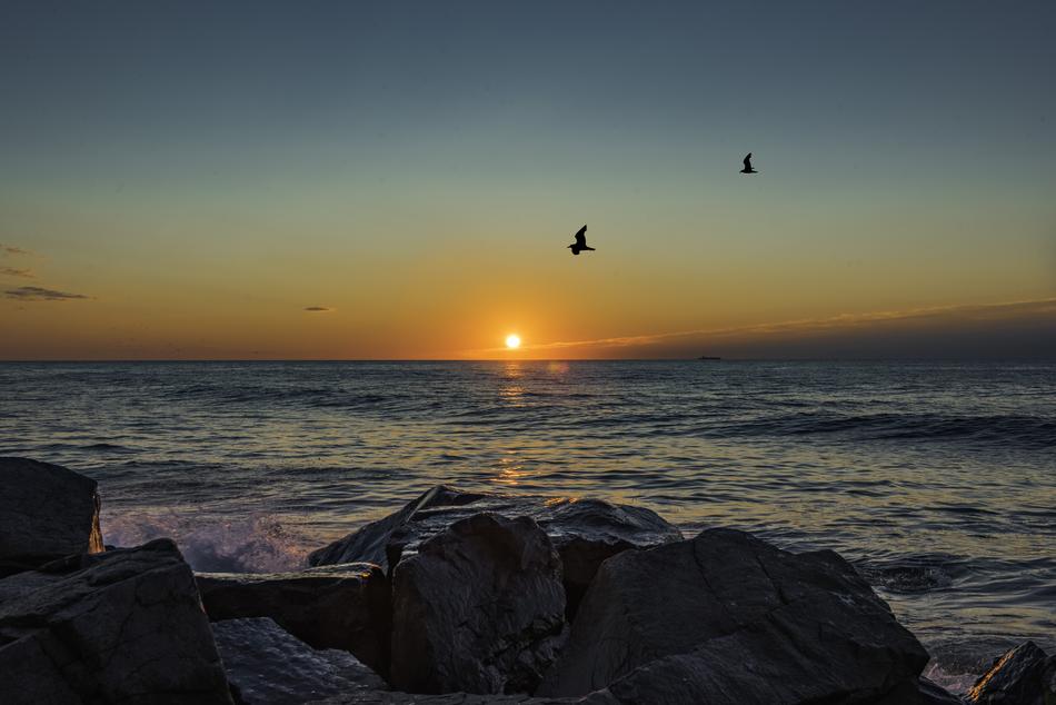 sunrise on the horizon above the water in Nj