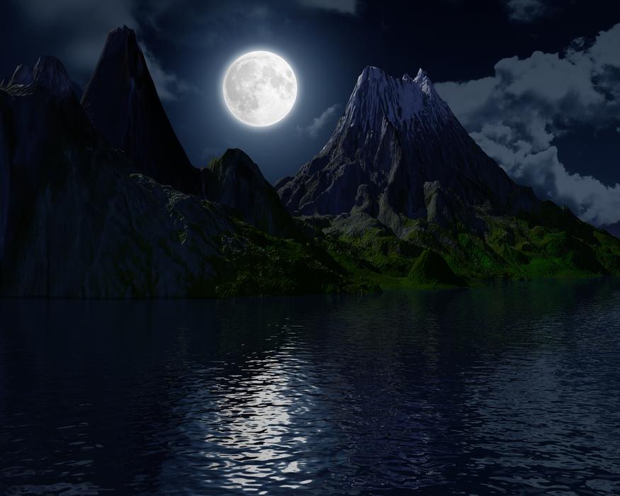 photo of a romantic island on the background of the moon