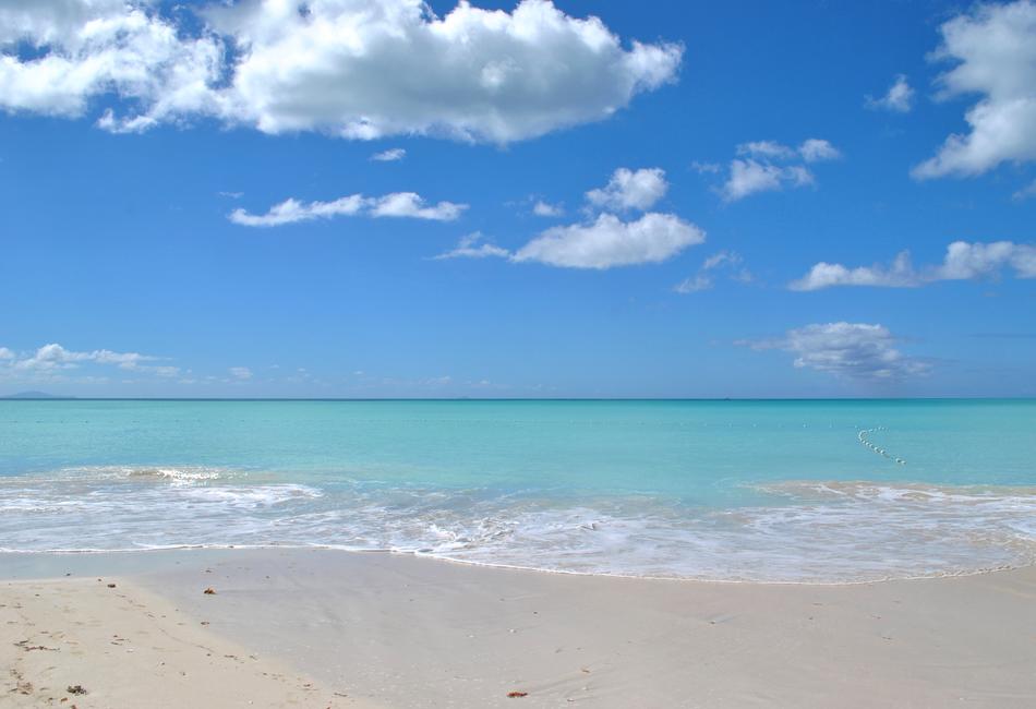 Beautiful sandy beach with colorful water in Antigua