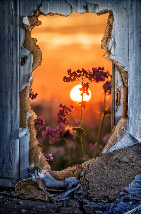 photo of door breakthrough sunburst