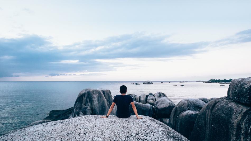 man on incredibly beautiful Coast at Summer