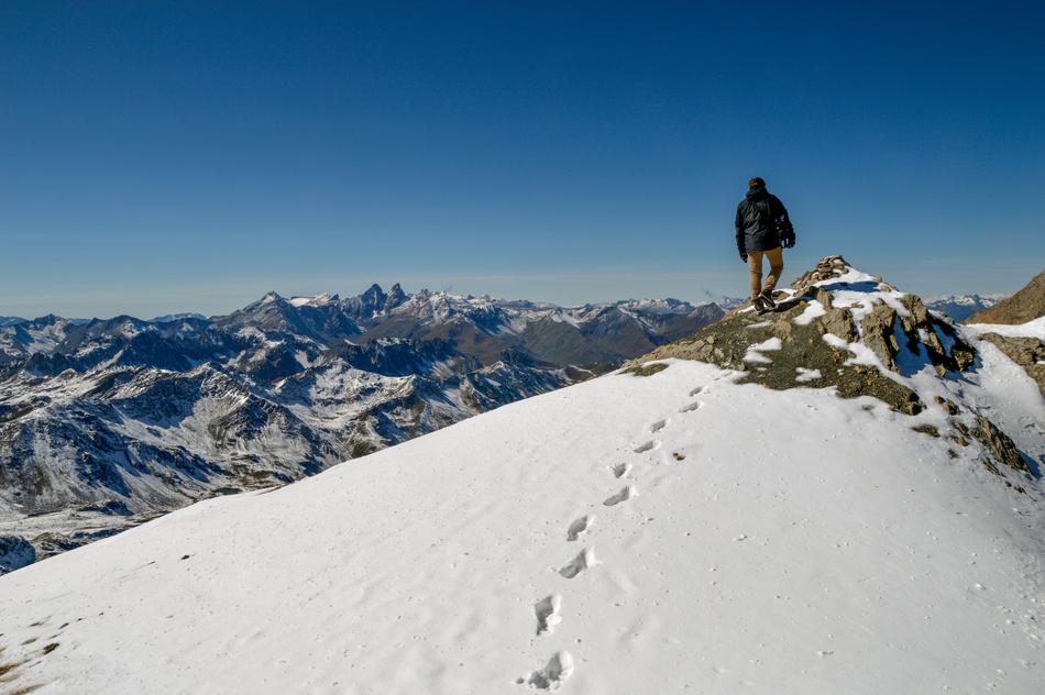 Person on the beautiful snowy Mount Tabor in Israel