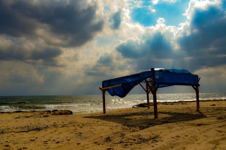 shelter from the sun on the beach in Liopetri, Cyprus