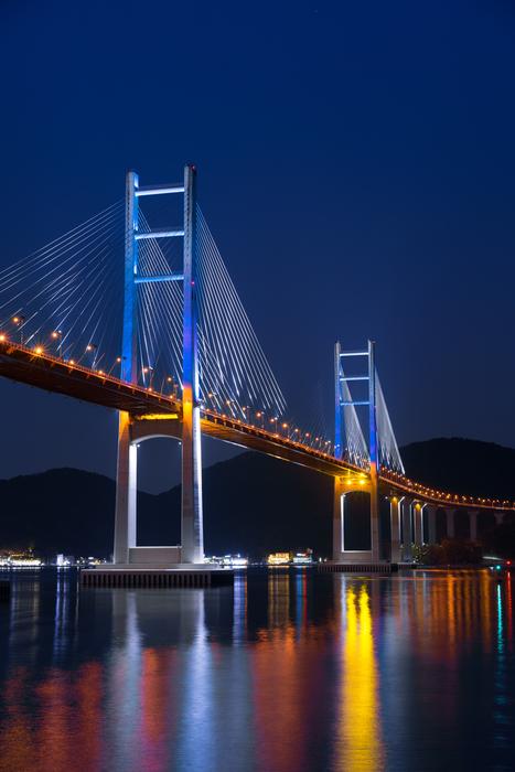 Beautiful landscape of the Cable-stayed bridge, with the colorful lights, on the night view