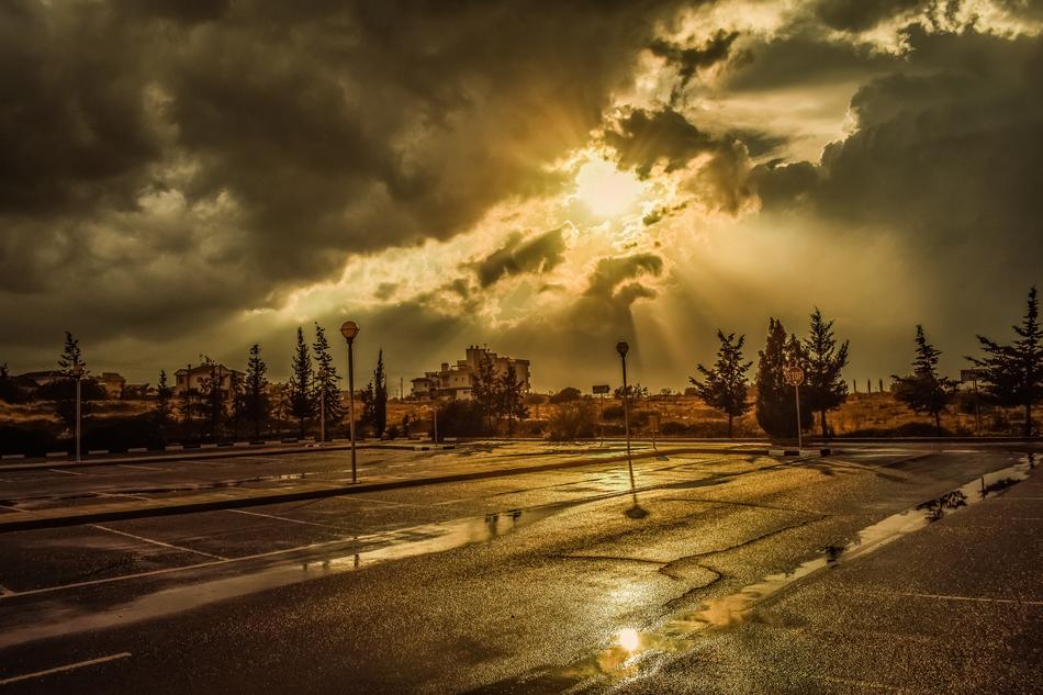 storm clouds over the parking lot