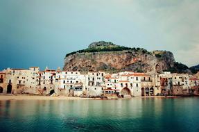 old city on scenic coast, Italy, Sicily, Cefalu