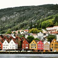 houses with colorful facades on the coast in bergen