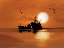 digital artwork boats sea