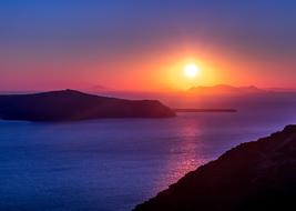 orange blue twilight over Santorini island