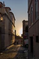 twilight on the streets of the old town in lisbon