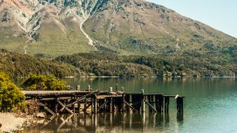 wooden pier on the lake in Argentina