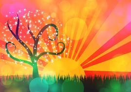 landscape sun tree colors drawing