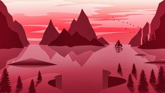 ship on the sea among the mountains as an abstract painting
