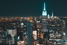 Beautiful cityscape with Empire State Building with colorful lights in New York in USA