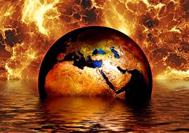 globe with world map on fire background