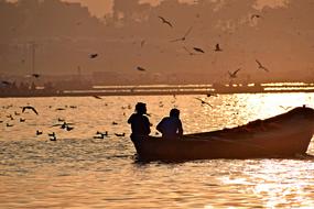 Sunset Water Boat bird people