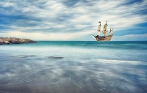 romantic sailing ship sails on the sea