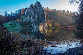 Picturesque forest and lake in the fall