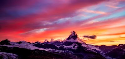 Matterhorn Mountains Sunset purple red