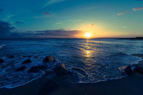 Sunset Sea blue red sun