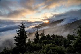 foggy twilight over a mountain range in california