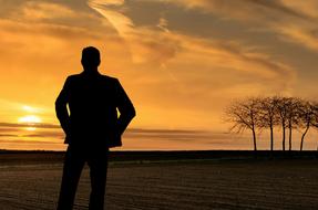 Man Relaxing Panoramic sunset