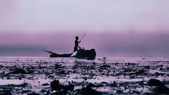 Boat Fisherman violet Sky