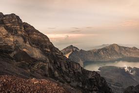 foggy Dawn over volcanic lake