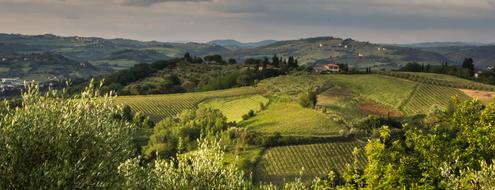 evening sun over the landscapes of tuscany