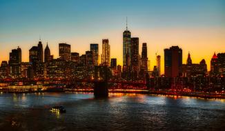 illuminated New York City Manhattan Bridge