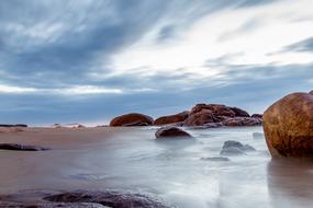 Coastline Stones Foggy sea