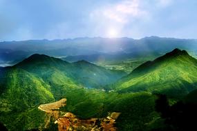 Panoramic view of the picturesque green mountains