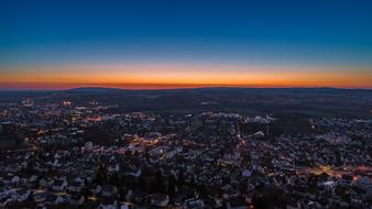 aerial view of the cityscape at dusk