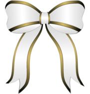 white bow with gold stripes on a white background