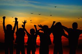 landscape of Children Silhouette Cheers