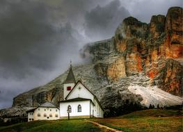 Beautiful landscape with the Alta Badia, on the beautiful and colorful Dolomites in Italy, under the cloudy sky